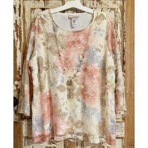 Alfred Dunner Boardroom Floral Print Lace Top w/ Necklace - Size 1X READ